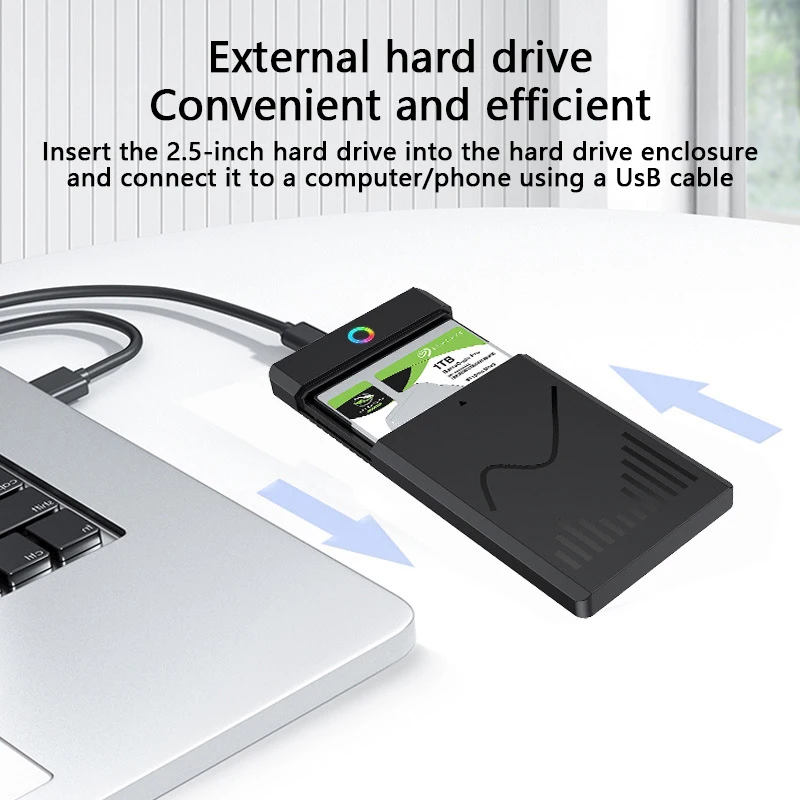 UTHAI Kotak Eksternal SSD 2.5-Inci Tanpa Alat USB 3.0/3.1/2.0 Tipe-C untuk Notebook, Kotak Solid State Drive Eksternal untuk Ekspansi Penyimpanan