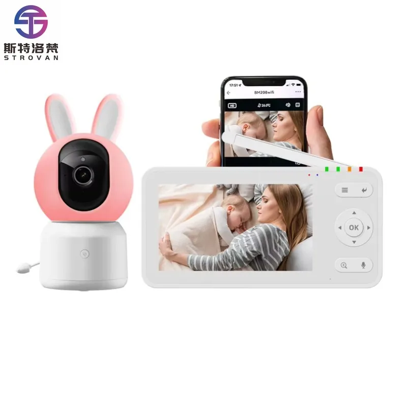 

5,0-дюймовое видео для детей с камерой высокого разрешения 1080P, PTZ-зум, камеры наблюдения, датчик температуры, колыбельная