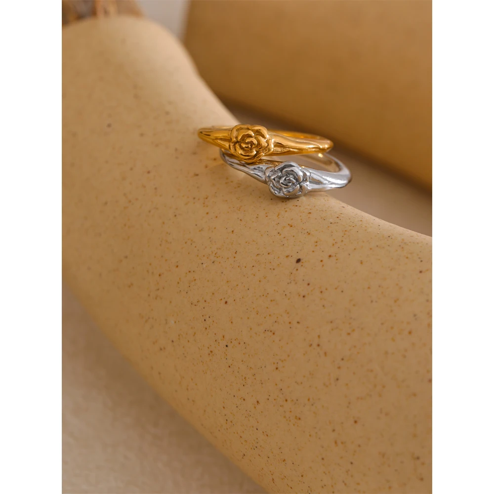 Yhpup 678# Fashion Stainless Steel Rose Flower Women Integrated Ring Gold Silver Color Jewelry Wholesale Accessories Gift