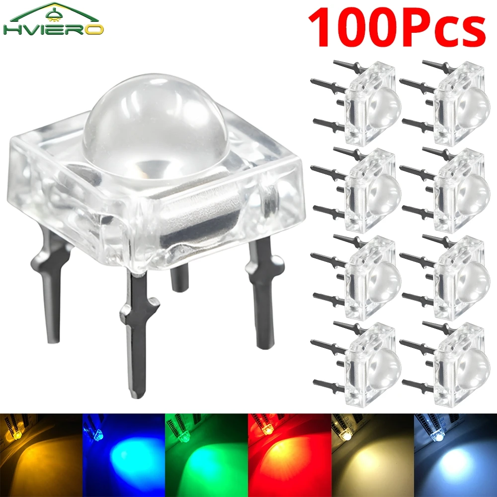 100Pcs Min F5 5mm Diode Led Bulb Dome Flux Water Clear Piranha Lamp Bead DIY Emitting Holiday Party Halloween Decorations Light