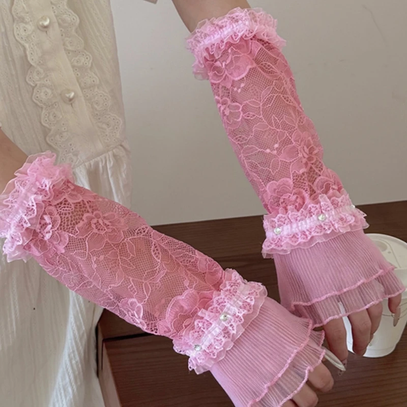 E15F Sarung Tangan Pesta Pengantin Bersulam Renda Renda Lengan Nylon Lengan Nylon Untuk Acara Formal Pakaian Harian dan