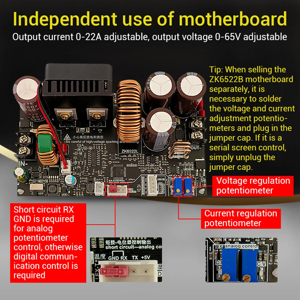 ZK-6522 22A/1400W CNC Adjustable DC Stabilized Voltage Power Supply Constant Voltage And Constant Current Step-down Module