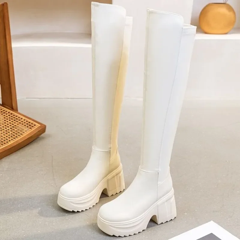 

10cm Platform Boots for Women Winter Fashion Knee-high Boots Women's Stretch Skinny Boot Waterproof Cold Proof Warm Knight Boots