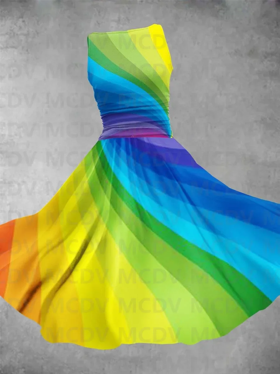 

Women's Rainbow Gradient Colorful Stripe Art Print Design Maxi Dress 3D Printed Sexy Dress Female Dresses