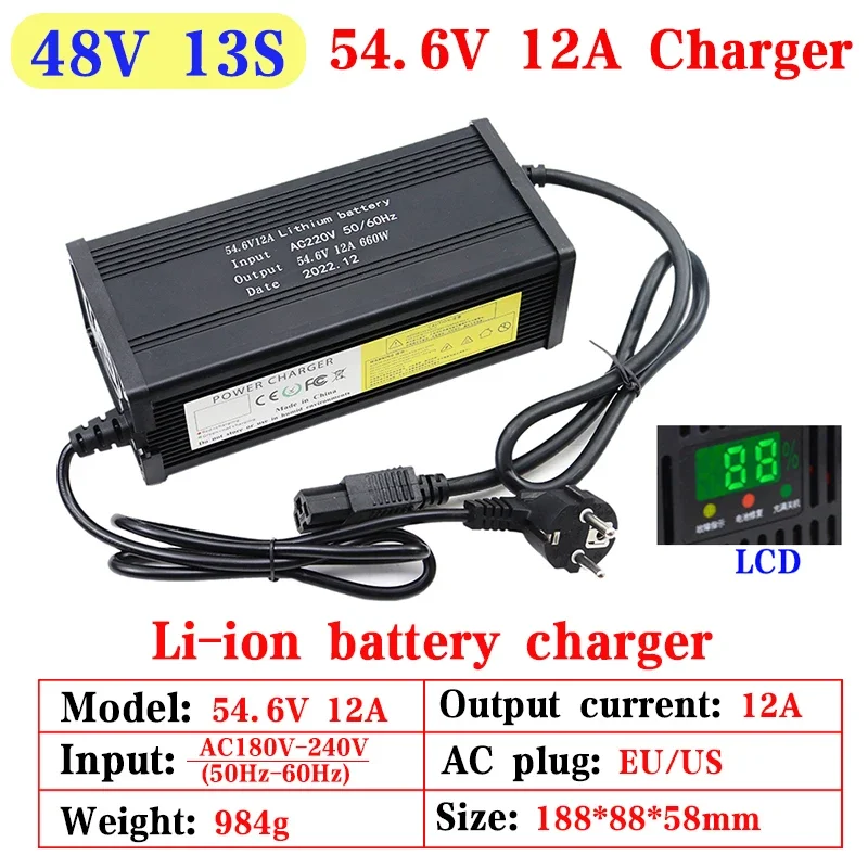 54.6V 67.2V 84V 5A 8A 10A 12A 15A 20A Smart Lithium Battery Fast Charger for 13S 16S 20S Lipo Li-ion Electric Bike Power Tool