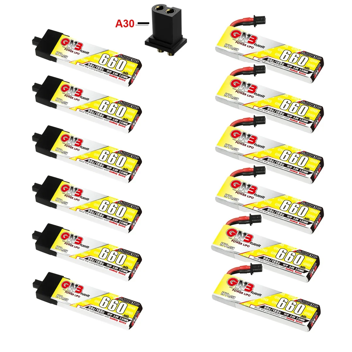 6PCS GNB 3.8V 660mAh 1S 90C/180C HV Lipo Battery With A30 Plug For Cetus Pro FPV Drone DIY Connector VS BETAFPV BT2.0 550mAh 1S