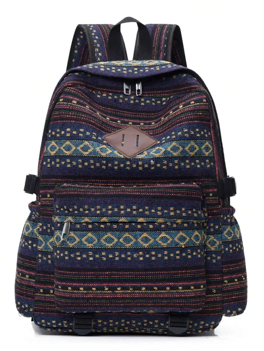 

Colorful Striped Jacquard Fabric Backpack For Adults Large Capacity Casual School Outdoor Bag