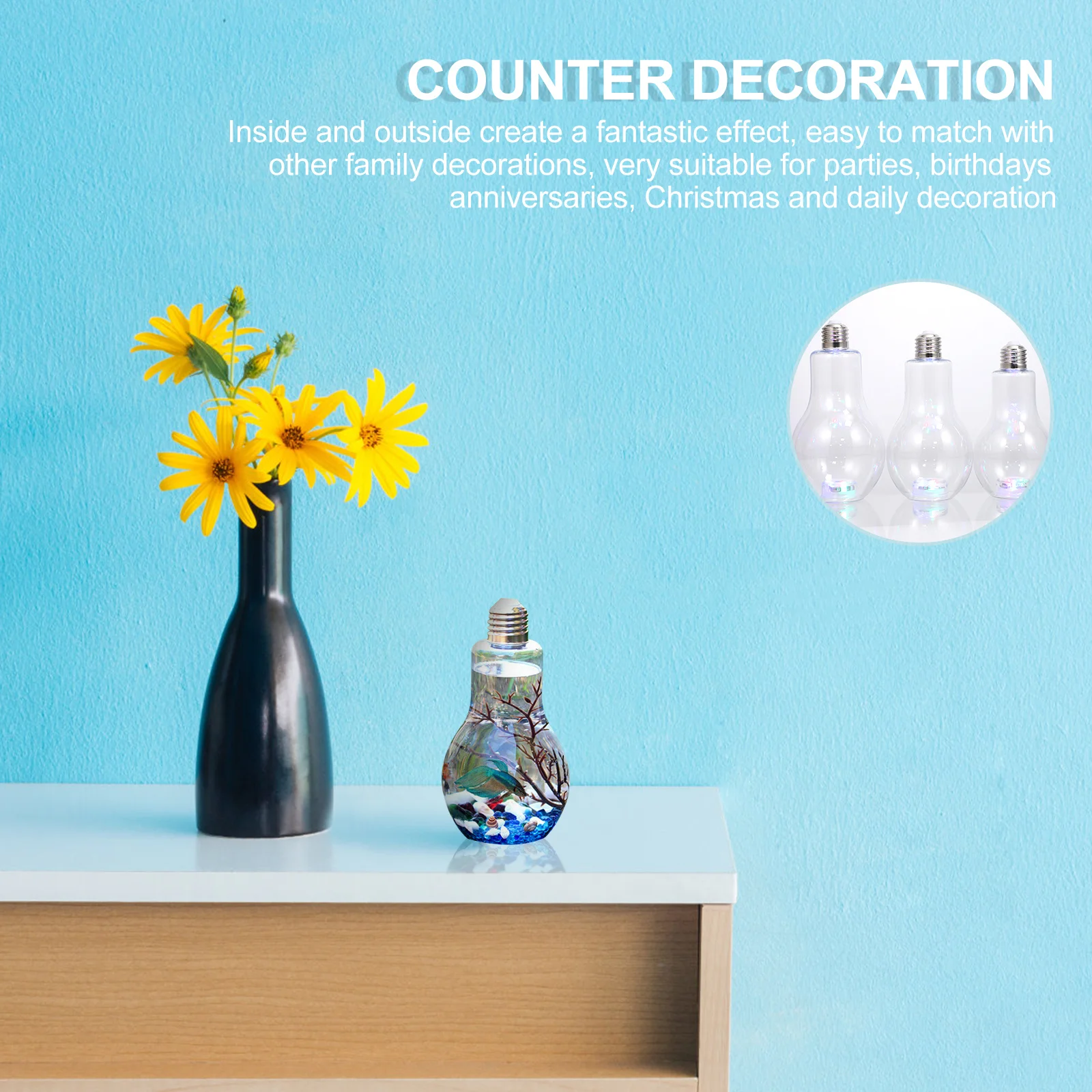 

1Set Safe Bulb Bottle Decor Creative Colored Light Bulb Mini Fish Tank Home Garden Office Decoration Desktop Fish Tank