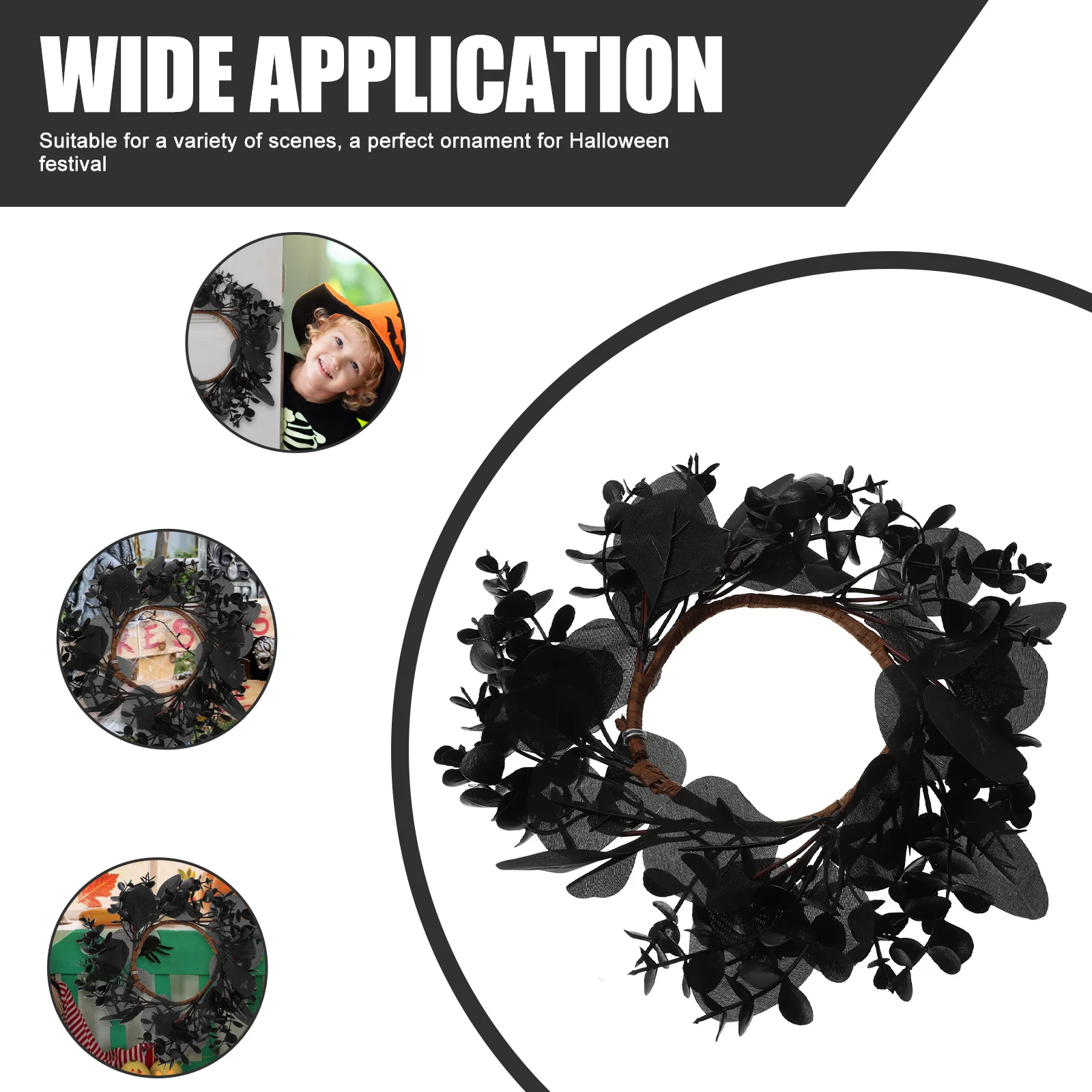 

Halloween Black Garland Hanging Wreath for Front Door Halloween Decor Photo Prop Party Supplies Party Supplies