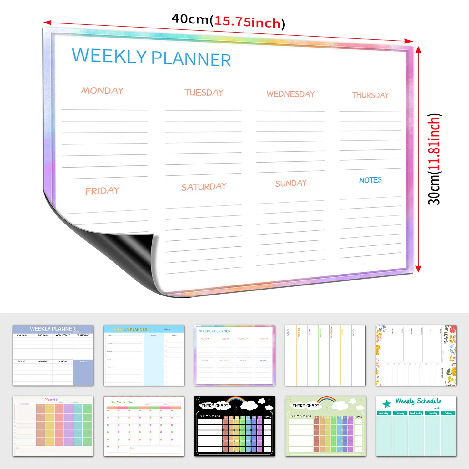 Magnetic Weekly Planner Fridge Whiteboard 40×30cm Dry Erase Schedule Board Household Organizer