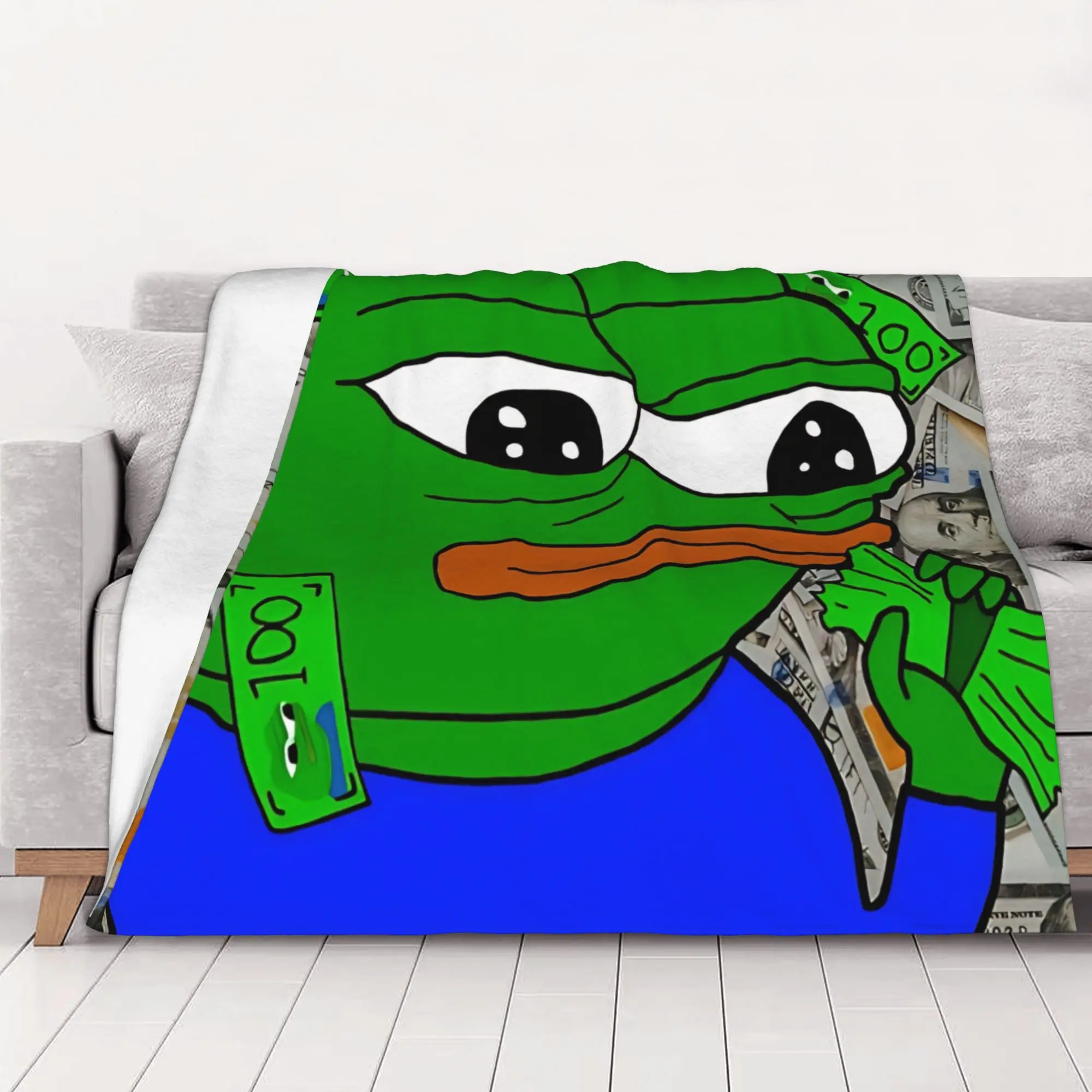 1PC Home Cutecore Raining Bills Pepe the Frog Blanket Super Cosy Plush Home Living Room Sofa Halloween