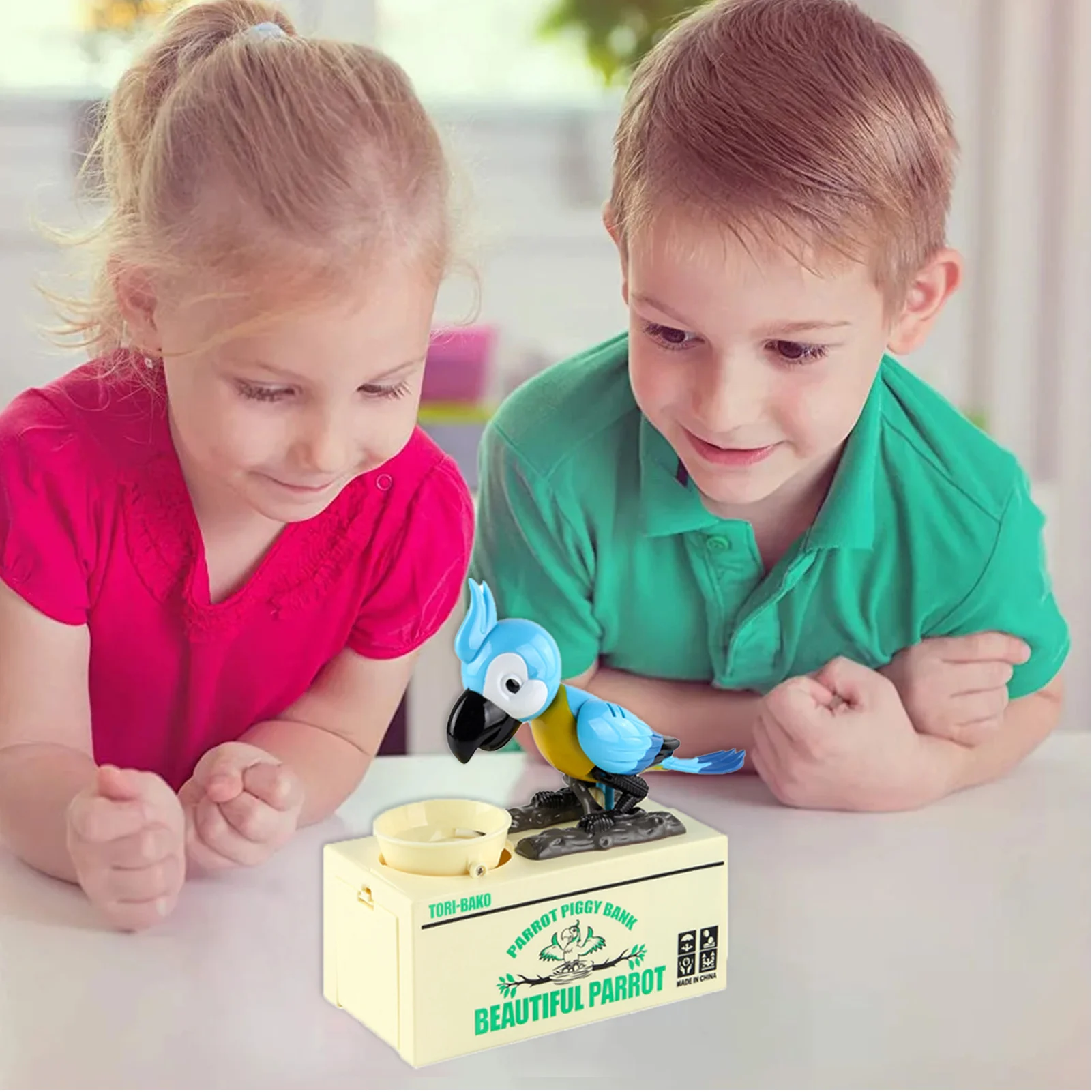 Parrot Piggy Bank Hungry Stealing Eating Parrot Coin Storage Bank Coin Munching Toy Money Saving Box Ideal Birthday Gift For