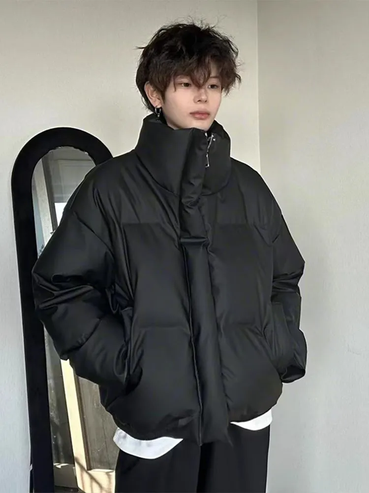 الفاخرة بو الجلود ort الرجال أسفل Jaet الخبز Sle القطن معطف الأمريكية طوق سستة إغلاق الدافئة Thiened الشتاء ملابس خارجية #2