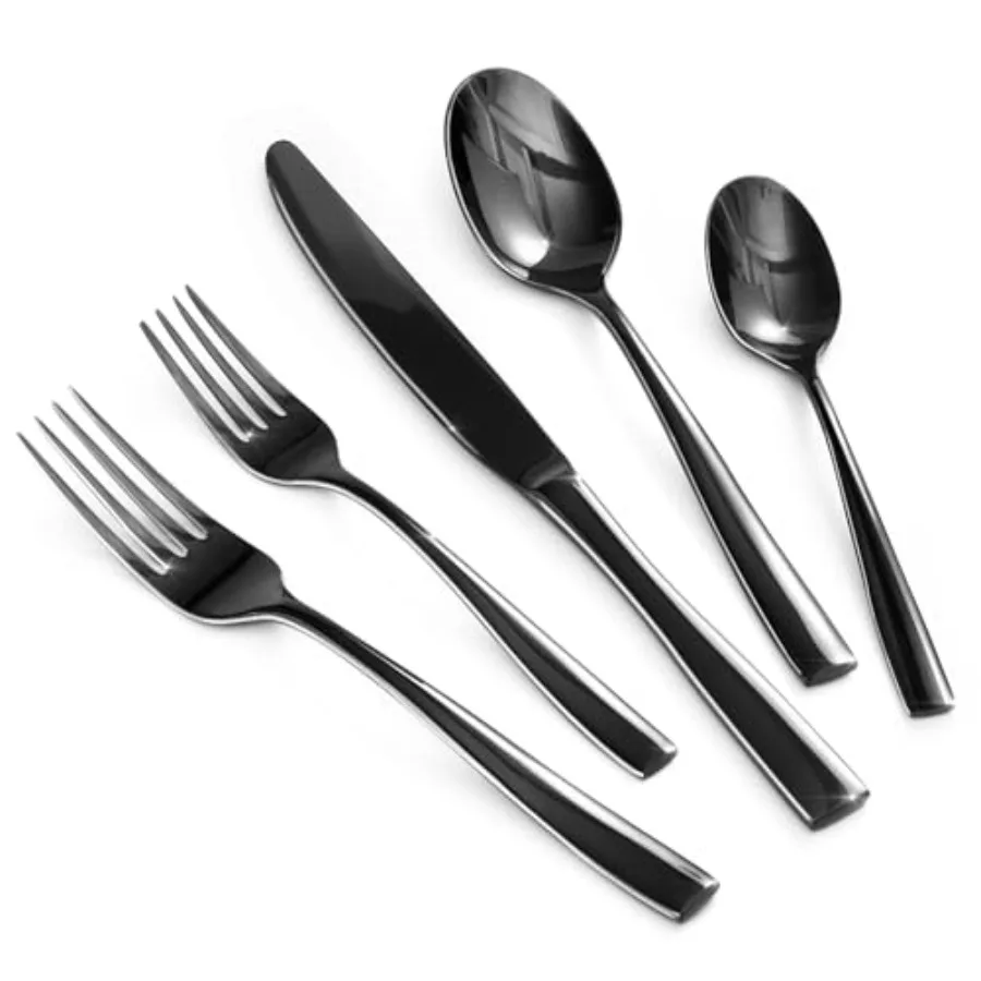 

Набор кованых столовых приборов из нержавеющей стали, матовый, сатинированный, полированный, на 4 персоны, можно мыть в посудомоечной машине, черный, 20 предметов