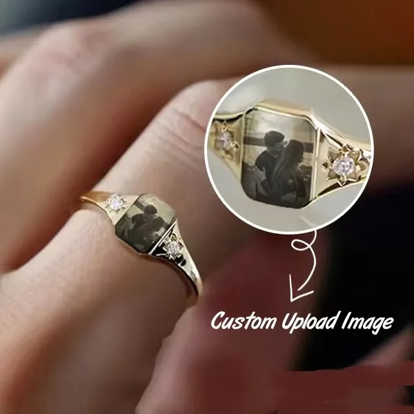 Popular Hot sell Dropshipping Gift  Birthday Gift UV Color Printing Rings Personalized Custom Picture Ring Birthstone Couple Pai