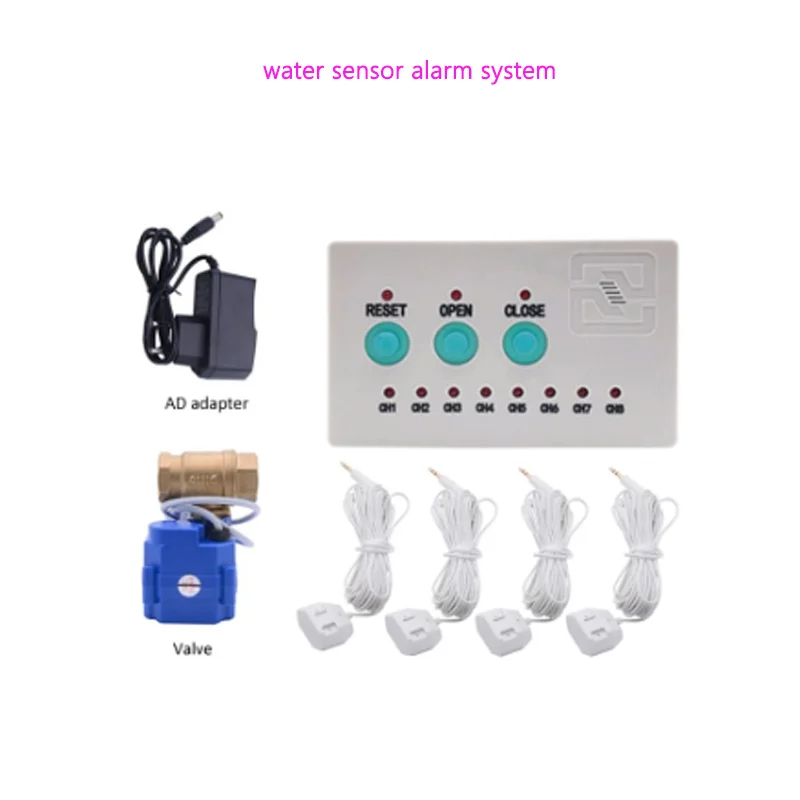 

Flood Alarm Sensor Liquid Leak Detector Auto Cut Off Water Level Valve DN25 Home SmartPipe Leakage System with 4pcs Cable