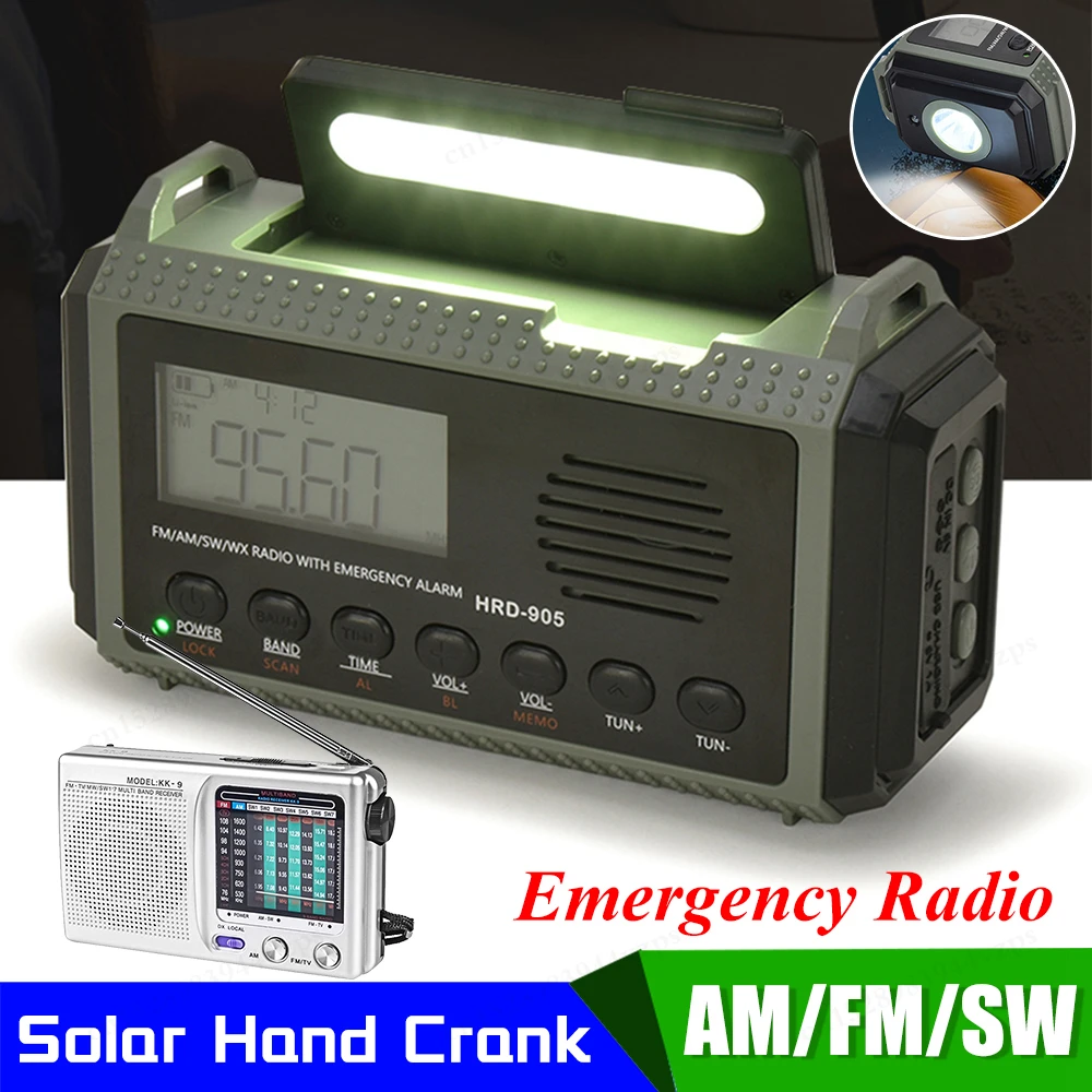 Solar Hand Crank AM FM SW Digital Radio Built-in Speaker Emergency Radio Multifunctional Weather Radio for Outdoor Survival