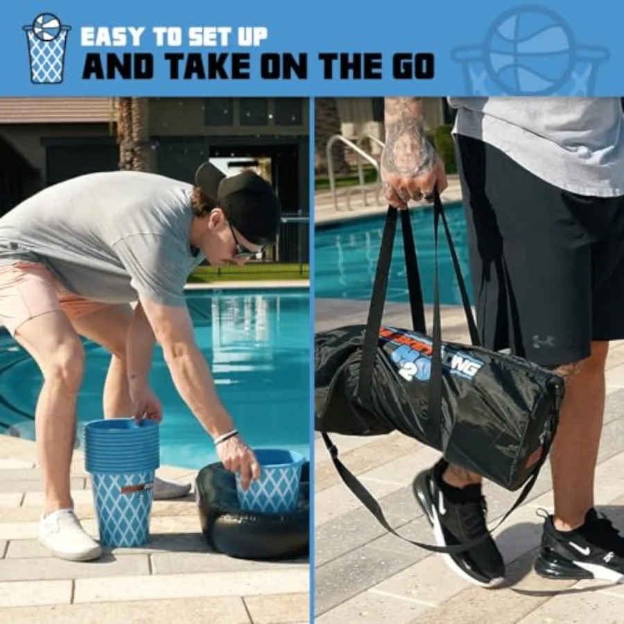 Jogo de Pong Inflável para Piscina com Baldes e Bolas para Diversão Aquática ao Ar Livre no Jardim, Praia ou Quintal Inclui 12 Baldes e 2 Bolas
