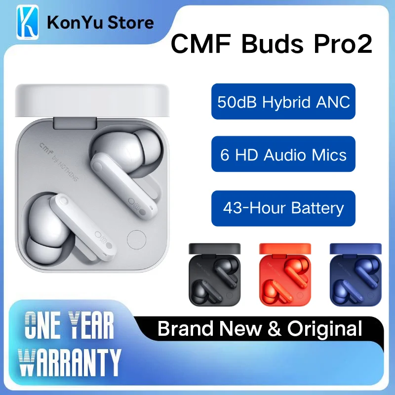 

CMF by NOTHING Buds Pro 2 Wireless Bluetooth Earbuds 50dB Hybrid ANC Smart Knob Control HiFi Sound IP55 Waterproof Outdoor G