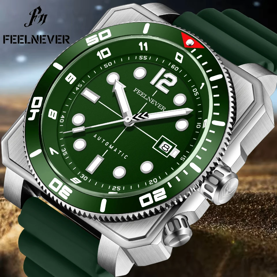 FEELNEVER Männer Uhr Mode Sport Automatische Mechanische Uhren Für Männer 316L Edelstahl Saphir Wasserdicht Mann Armbanduhr