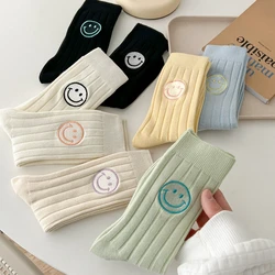 Fashion Macaron Color Women's Socks Pile Pile Socks Cartoon Embroidery Smiling Face Women Socks New Hot Selling Funny  Socks