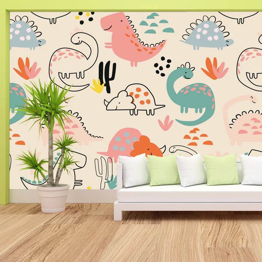 

Custom Self Adhesive Accept Contact Wall Papers Home Decor Wallpapers for Living Room Kids Bed Cartoon Dinosaur Mural Roll Cover