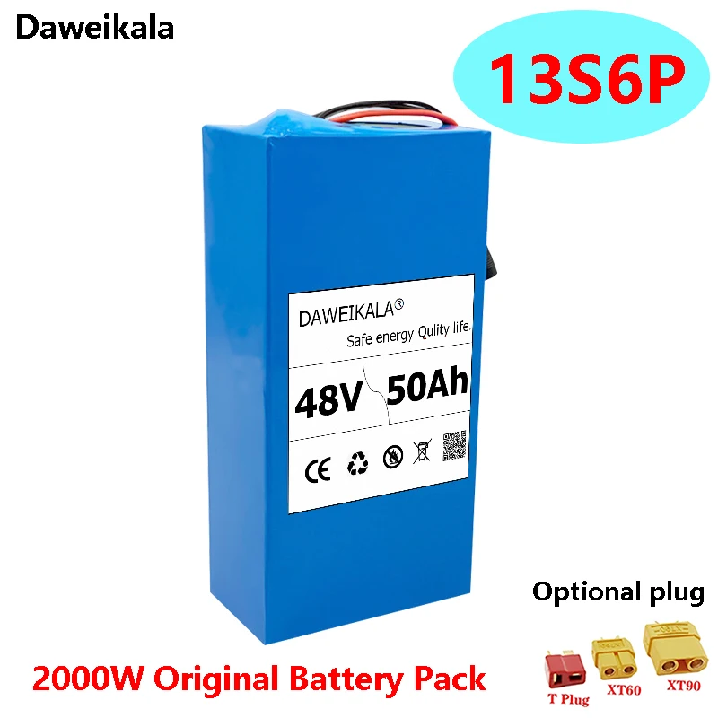 

Daweikala Original 18650 13S6P 48V 50000mAh 2000W Lithium Ion Battery Pack for 54.6V Electric Bicycle+Built-in BMS Optional Plug