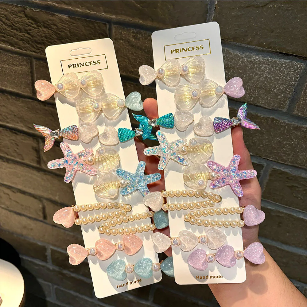 

5Pcs Mermaid Hair Clips Set Seashell Starfish Pearl Duckbill Barrettes, Dopamine Hair Accessories for Teens Butterfly Hair Clip