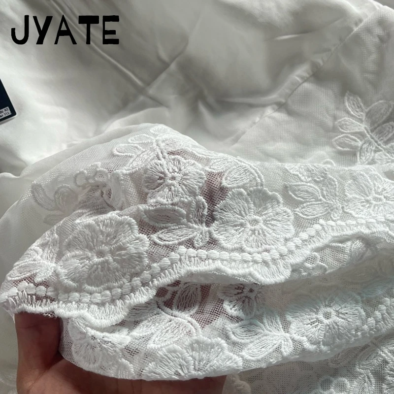 Mode blanc dentelle garniture mignon a-ligne jupes femmes été nouveau coton décontracté genou longueur jupe Vintage Chic doux court Faldas Y2K