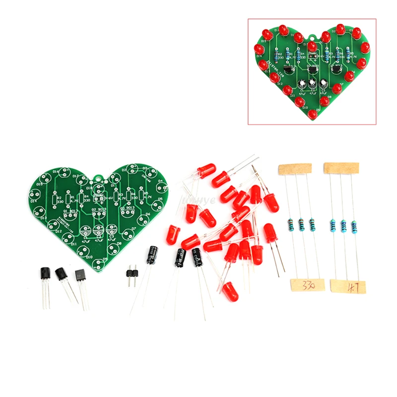 Heart Shape LED Light Water Lamp Kit Cardioid  DIY Electronic Kit Love Light Diy Production Skills Training fun Welding