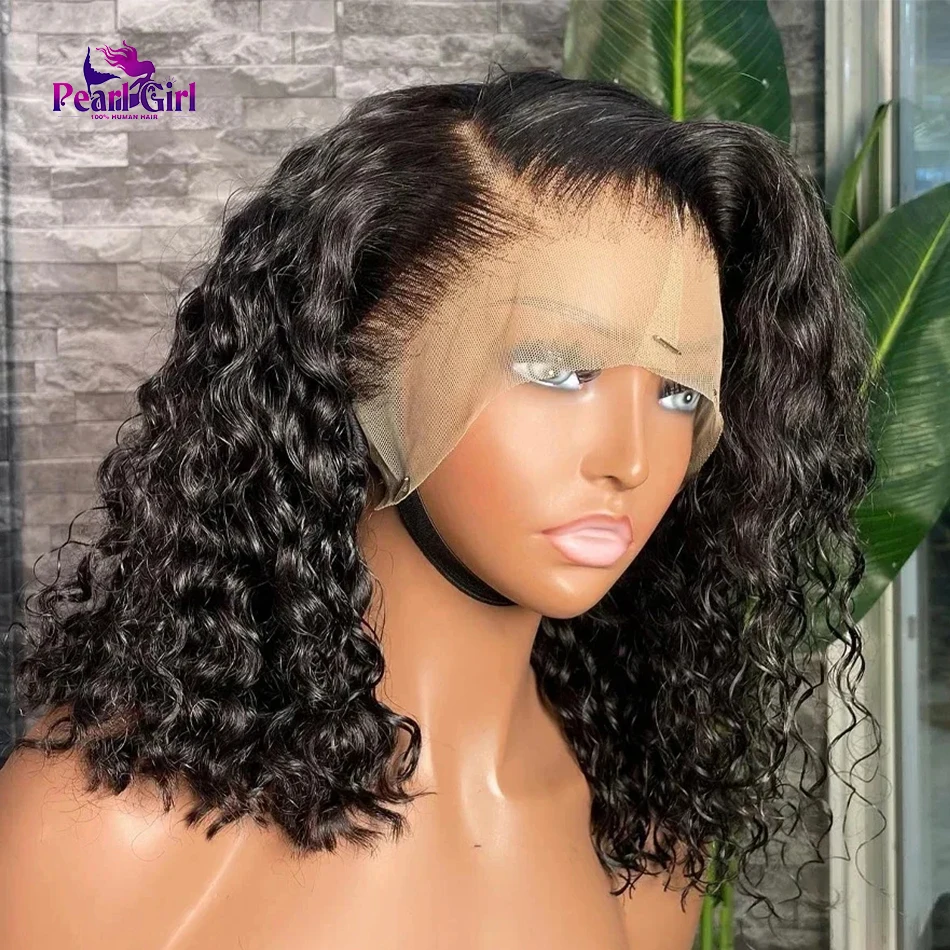 Deep Wave Bob Human Hair Wig 200 Density 13x4 Transparent Curly Lace Frontal Wig 16 inch Lace Front Pre Plucked For Black Women