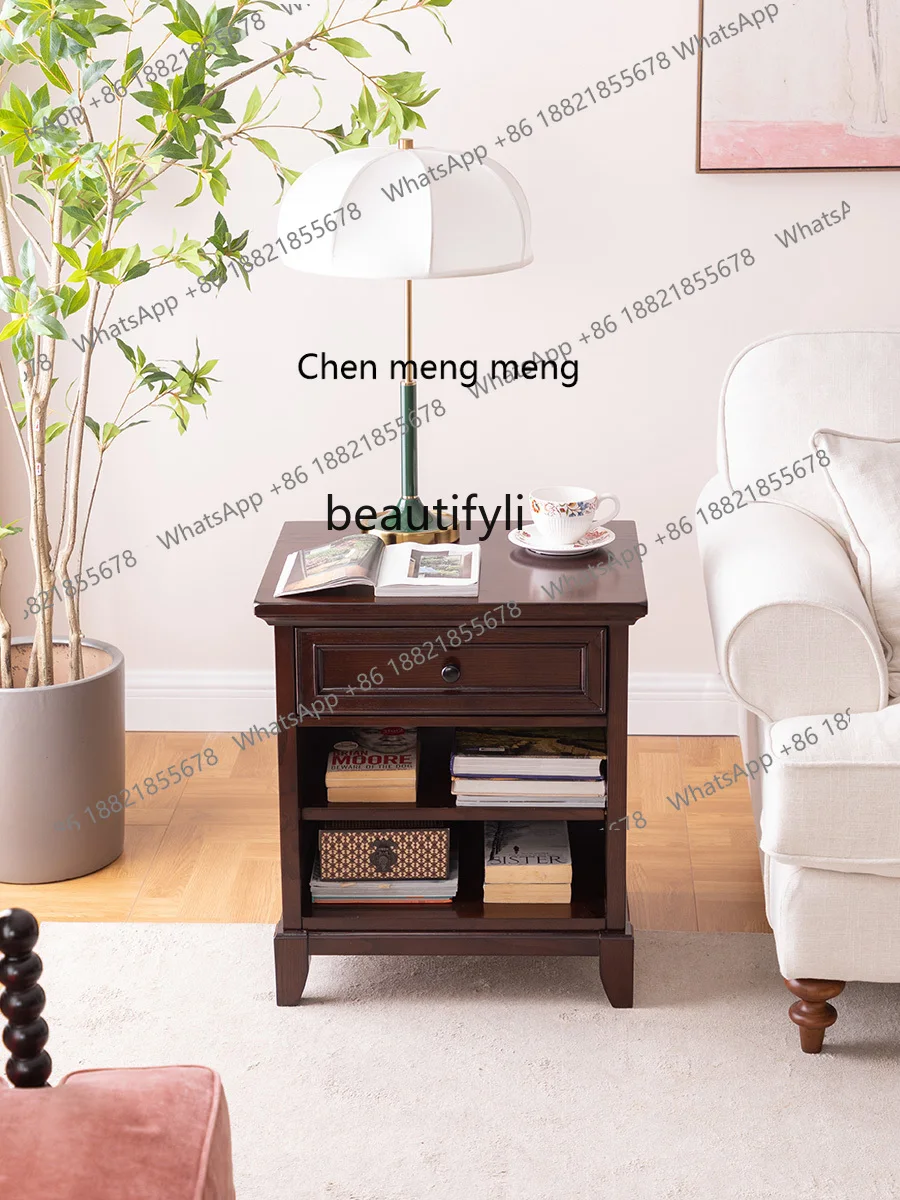 X   American Country Sofa Side Table Solid Wood Retro Corner Table Balcony Square Table Household Square
