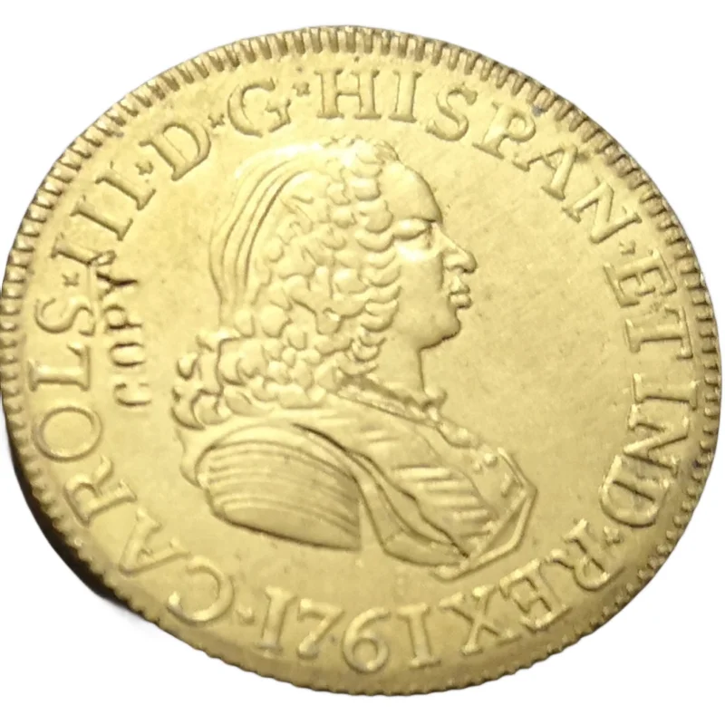 1761 Colombia- Colonial Real 2 Escudos - Carlos III (portrait of Fernando VI) Gold Copy Coin