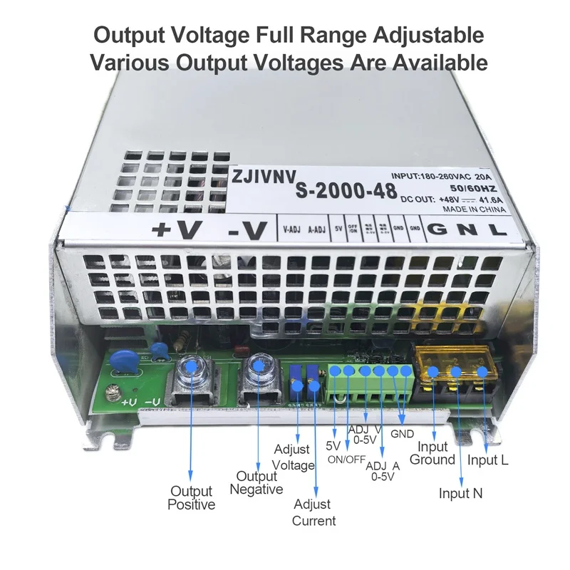 2000W Switching Power Supply Adjustable 0-12V 24V 36V 48V 60V 72V 80V 90V 110V 150V 220V S-2000 Mini SMPS with External Control