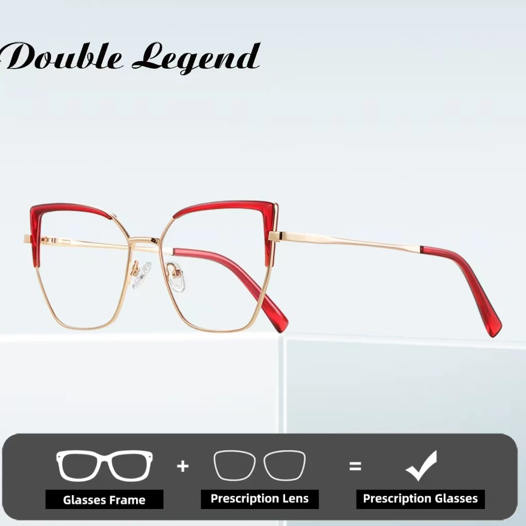 

Женские очки для чтения с двойной легендой и квадратным кошачьим глазом, синий свет, металлическая оправа, близорукие мужские очки по рецепту, настраиваемые