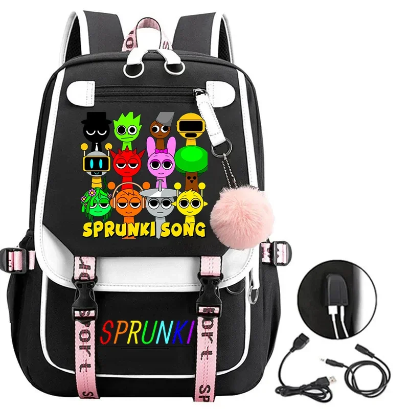 

Новый школьный рюкзак Sprunki с зарядкой через USB, женские школьные сумки для ноутбука для девочек-подростков и мальчиков, рюкзак большой емкости для колледжа