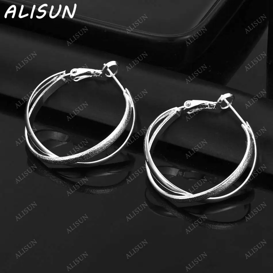 ALISUN 925 فضة 26 مللي متر الصليب هوب أقراط للنساء نعمة مجوهرات الاتجاه المألوف هدايا حفلة عيد ميلاد