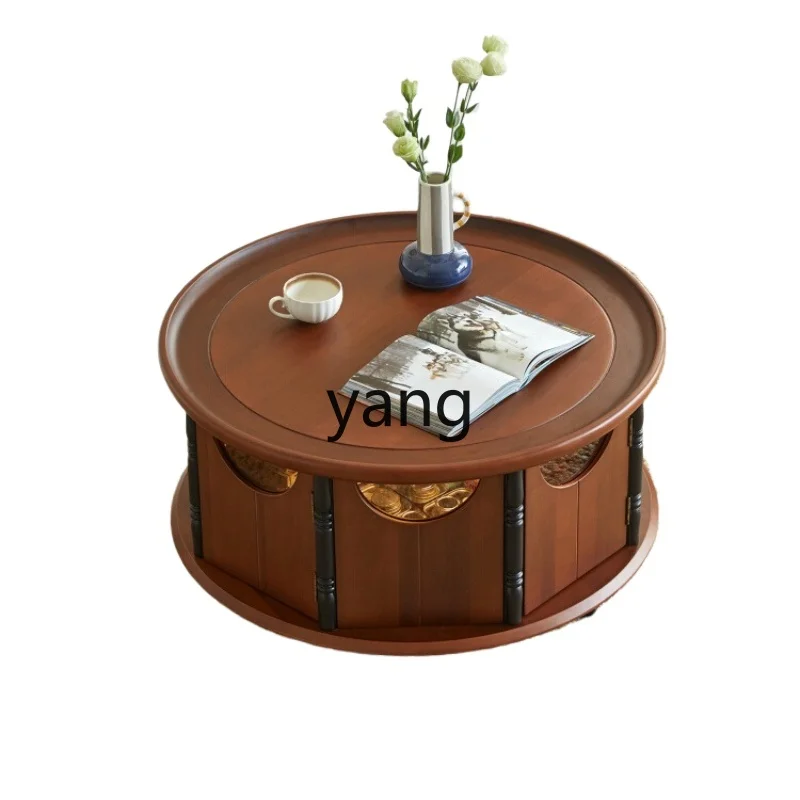 

ZJJ retro solid wood coffee table round tea table combination small apartment living room home antique style