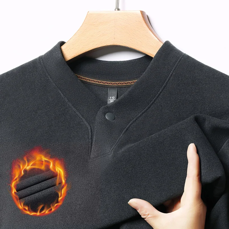 

Double-sided German Velvet Thermal Sweater Autumn and Winter Middle-aged Men's Long-sleeved One-button Decorative Soft Top