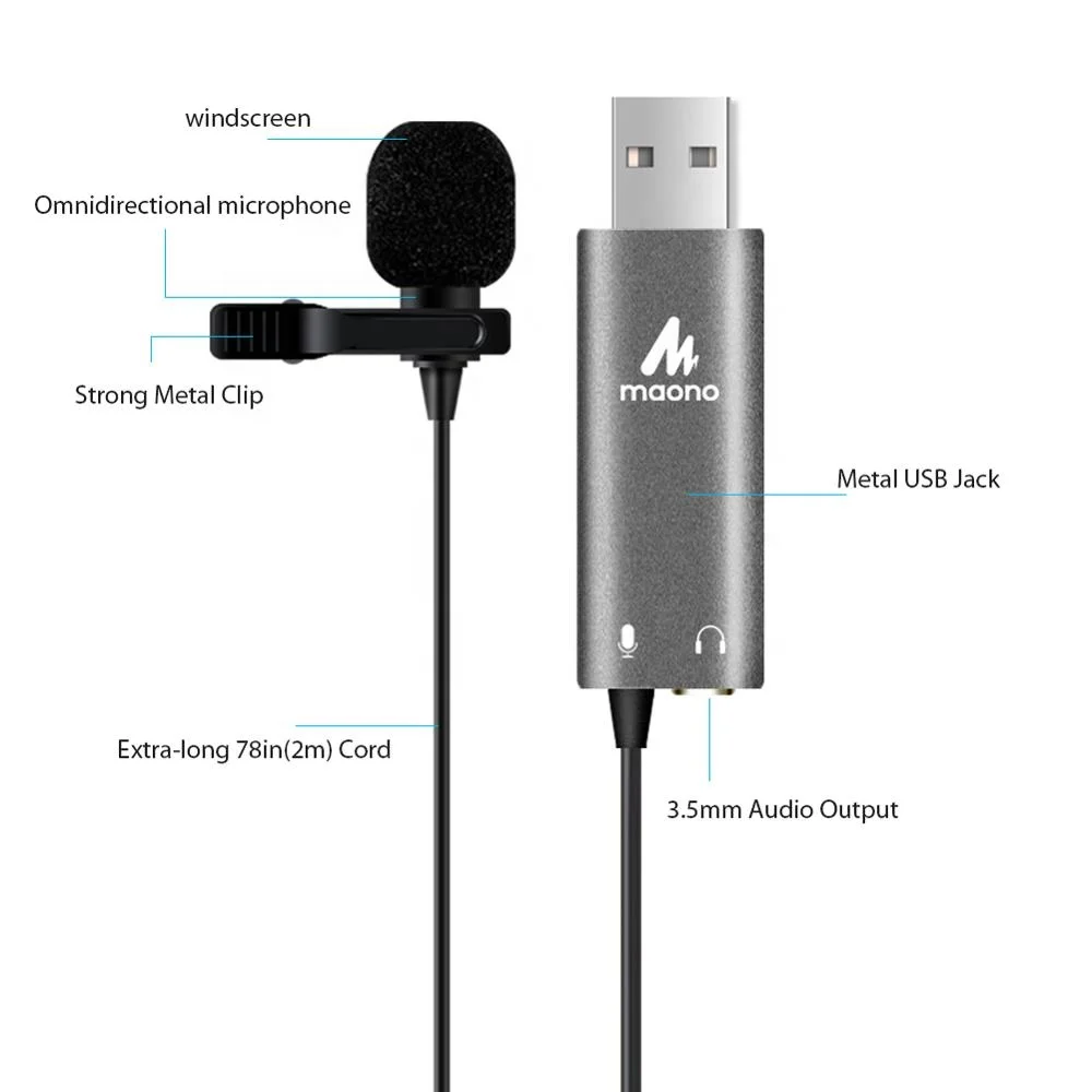 

MAONO Professional Built-in Sound Card Omni-directional Usb Lapel Microphone