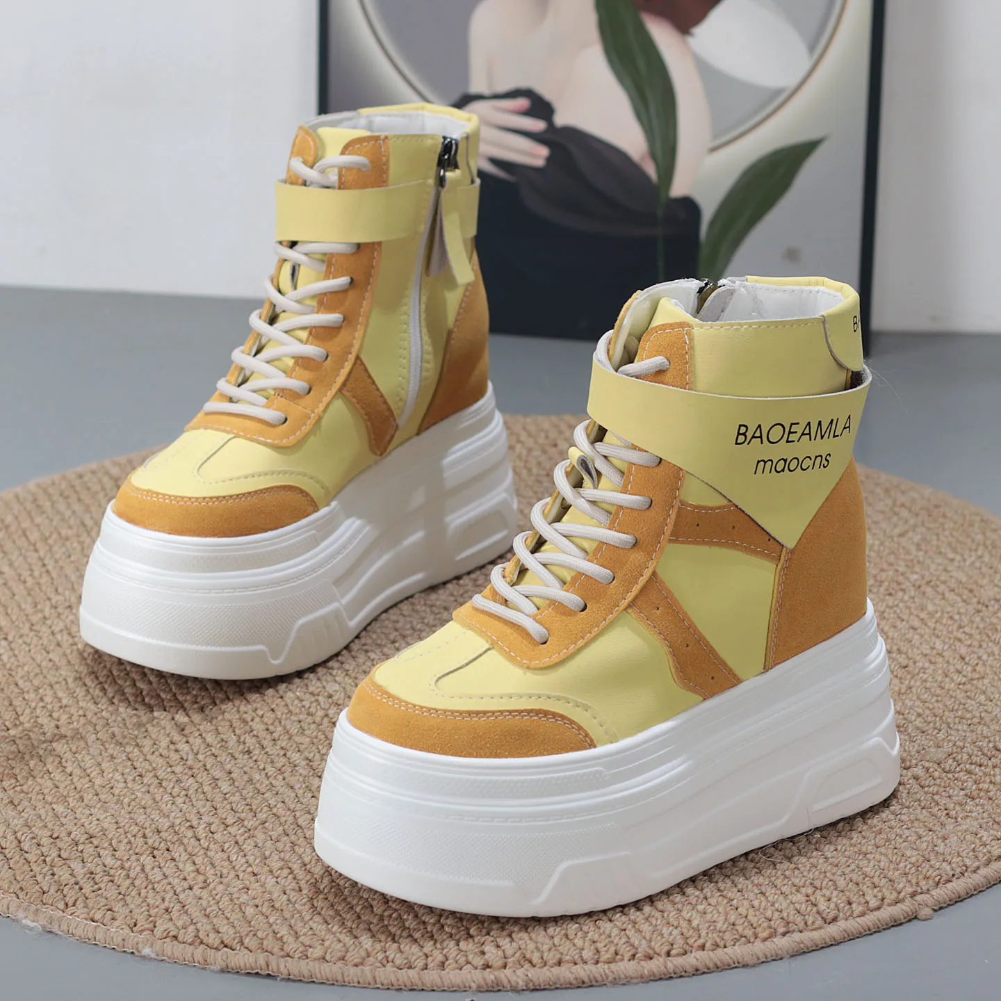 

Женские высокие кеды на платформе с увеличенной подошвой 10 см, белые, из канваса, на шнуровке, повседневная обувь, весна-осень 2025