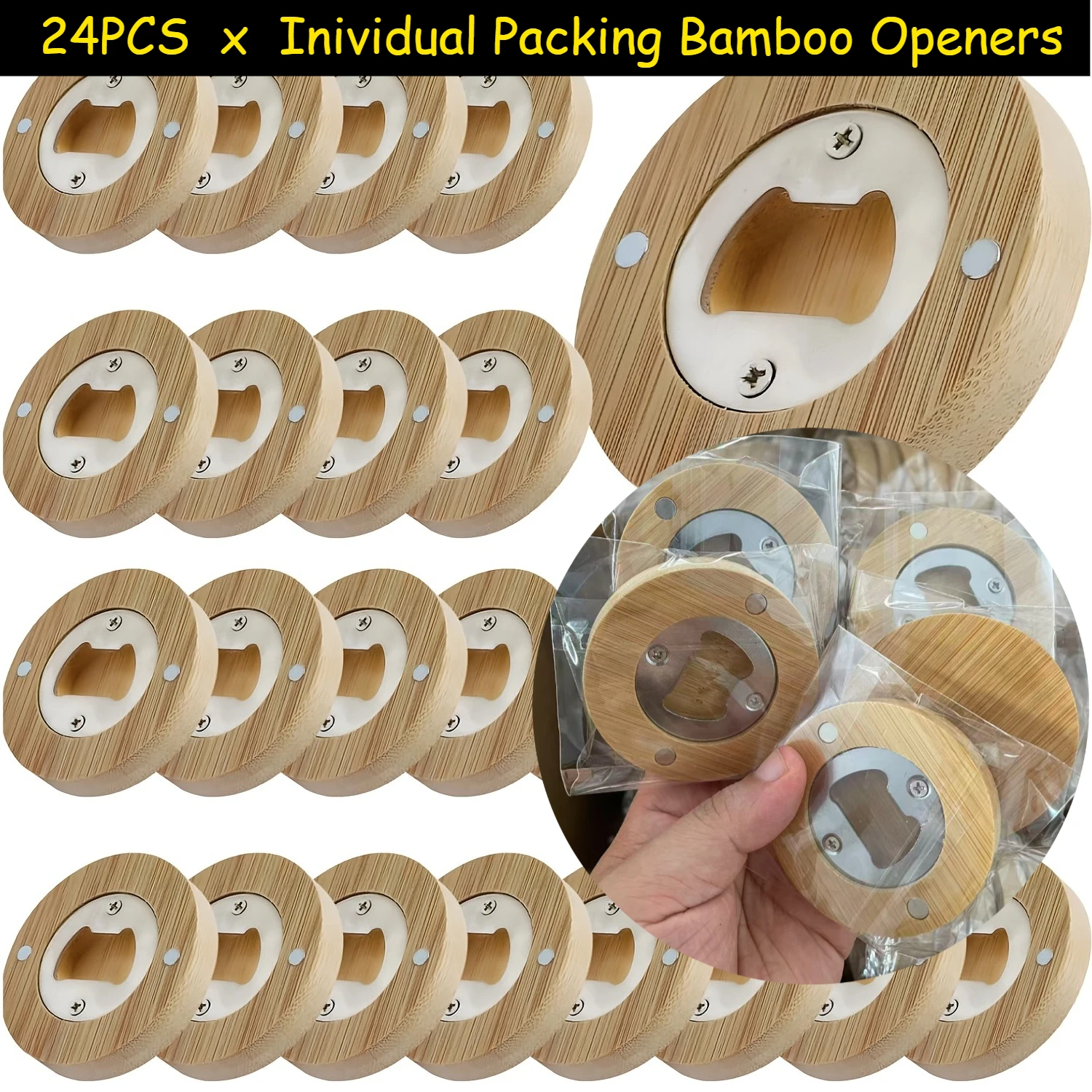 

24PCS Individual Packing Bottle Opener Round DIY Printing Wooden Remover for Beverages Convenient for Home Bars And Gatherings