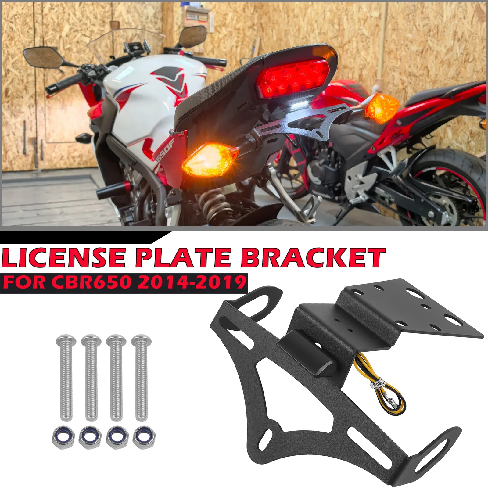 Para Honda CB650F CBR650F CB CBR 650F 2014 2015 2016 2017 2018 2019 soporte para matrícula de motocicleta marco de soporte trasero ordenado