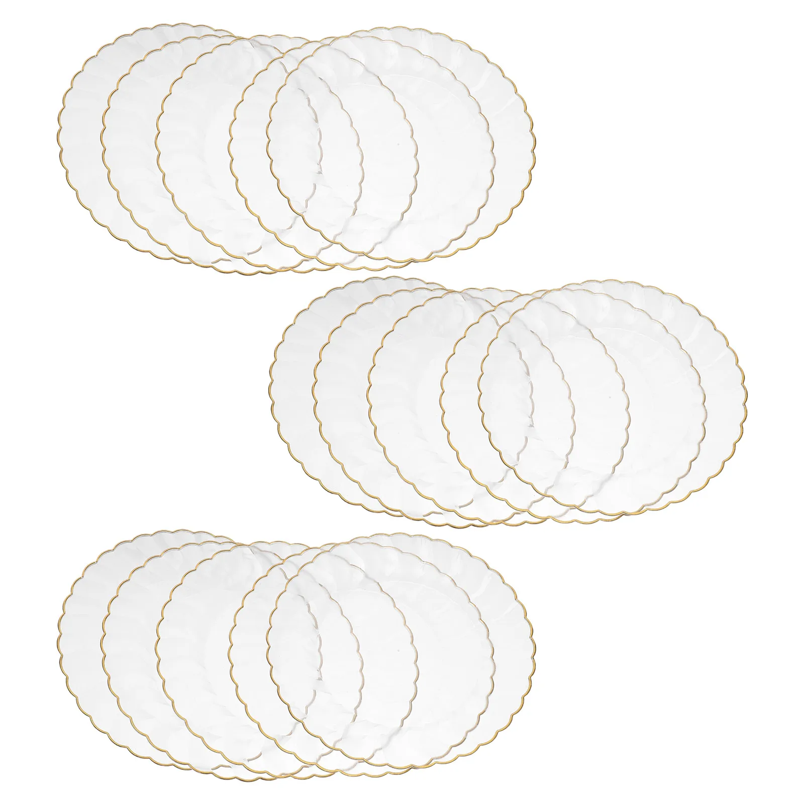 

50Pcs Disposable Plates Gold Trim Round Clear Plastic Serving Platters for Weddings Catering Birthday Party Desserts Snacks