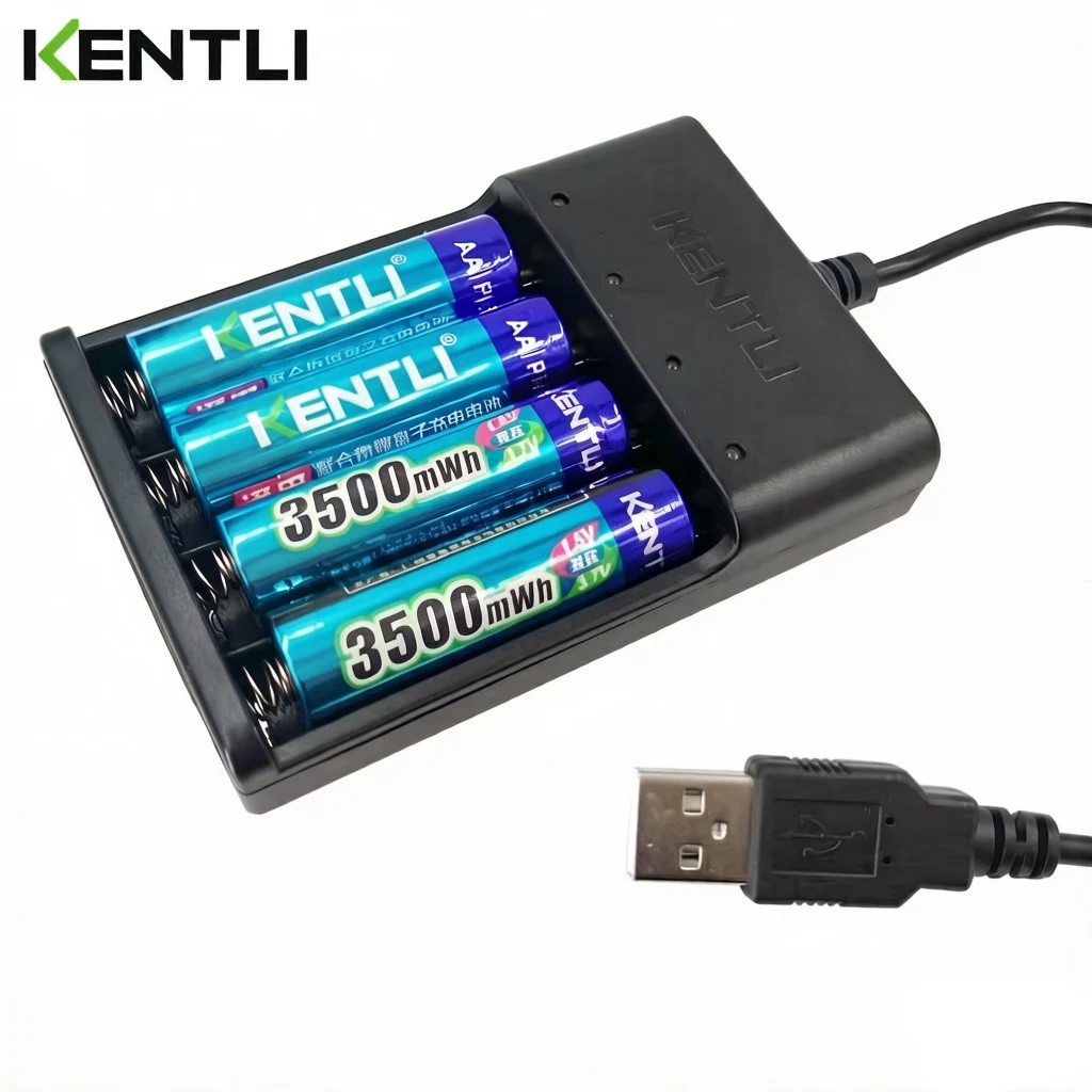 켄틀리 1.5V aa 3500mWh 리튬 이온 충전식 배터리 / 4 슬롯 폴리머 리튬 이온 배터리 충전기