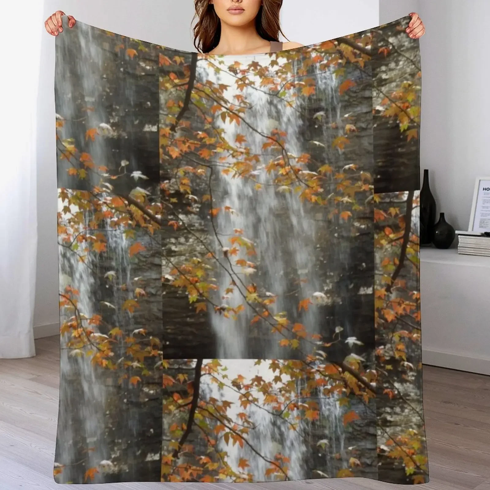 

Fall Leaves & Falling Water Throw Blanket Stuffeds Camping Luxury St Bed Blankets