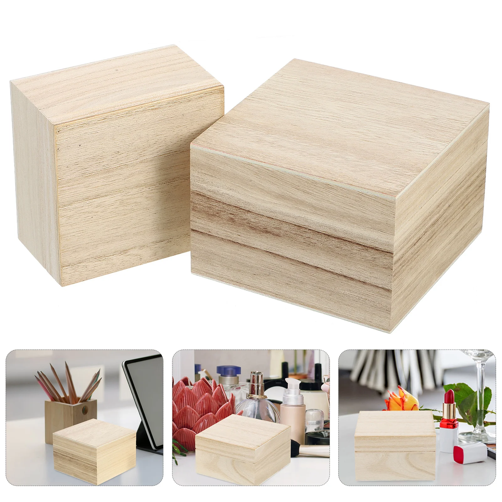 

2Pcs Wood Jewelry Storage Box Portable Lightweight Treasure Case for Small Items Dresser Organizer Trinket Box with Lid
