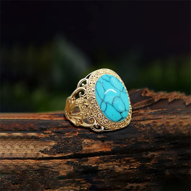 5 Colors Synthetic Turquoises Necklace Earring Ring Jewelry Set For Women Gold Color Fashion Red White Blue Stone Women Set
