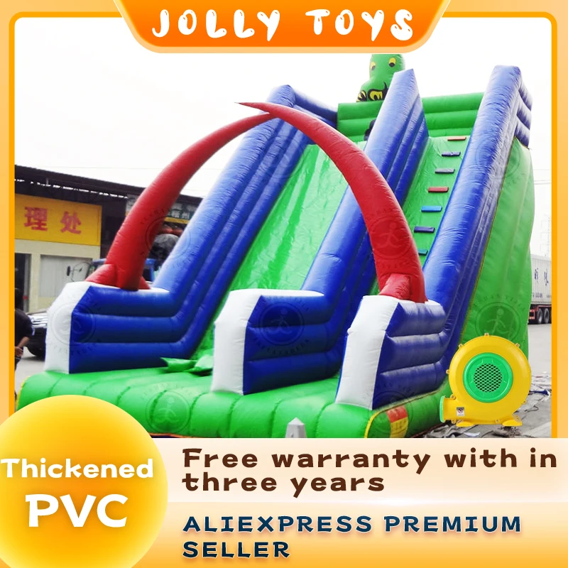 Cartoon pointed inflatable outdoor long slide castle, PVC material children's inflatable bouncing slide