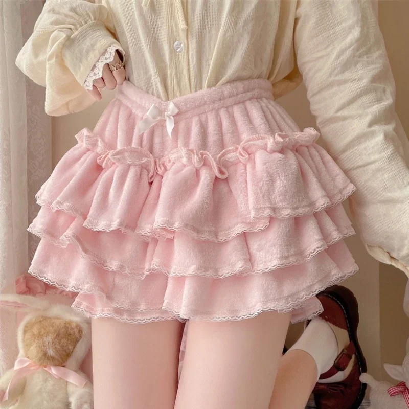 

2023 Winter Japanese Kawaii Clothing Mini Skirts Women Casual High Waist Sweet Elegant Pink Mini Skirt Fashion Clothing Y2k